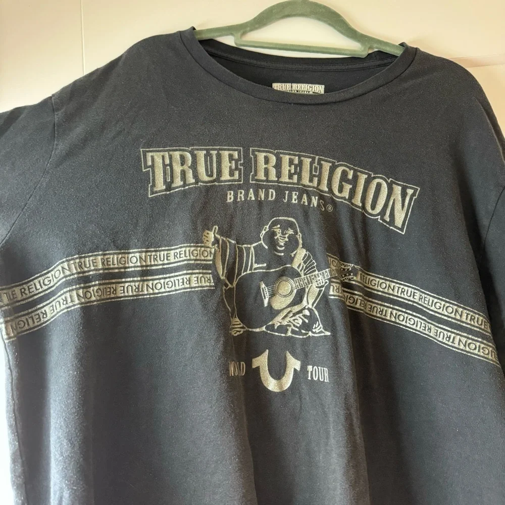 True Religion XXL T Shirt Tee Buddha Logo Navy Made in El Salvador